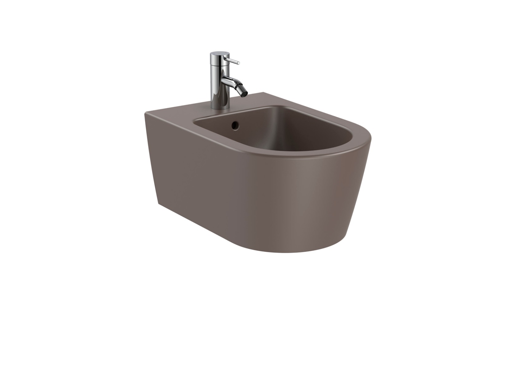 ROUND - Vitreous china wall-hung bidet COFFEE
