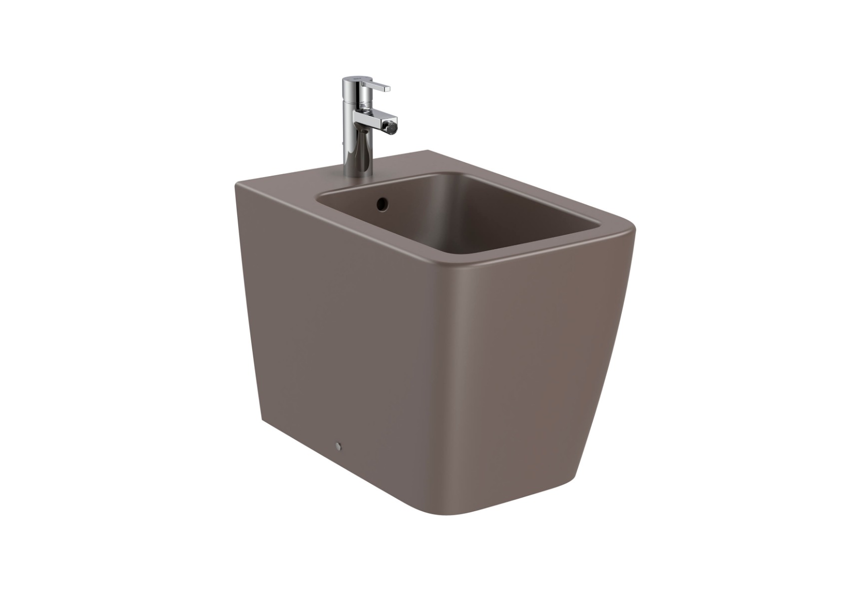SQUARE - Back to wall vitreous china bidet COFFEE