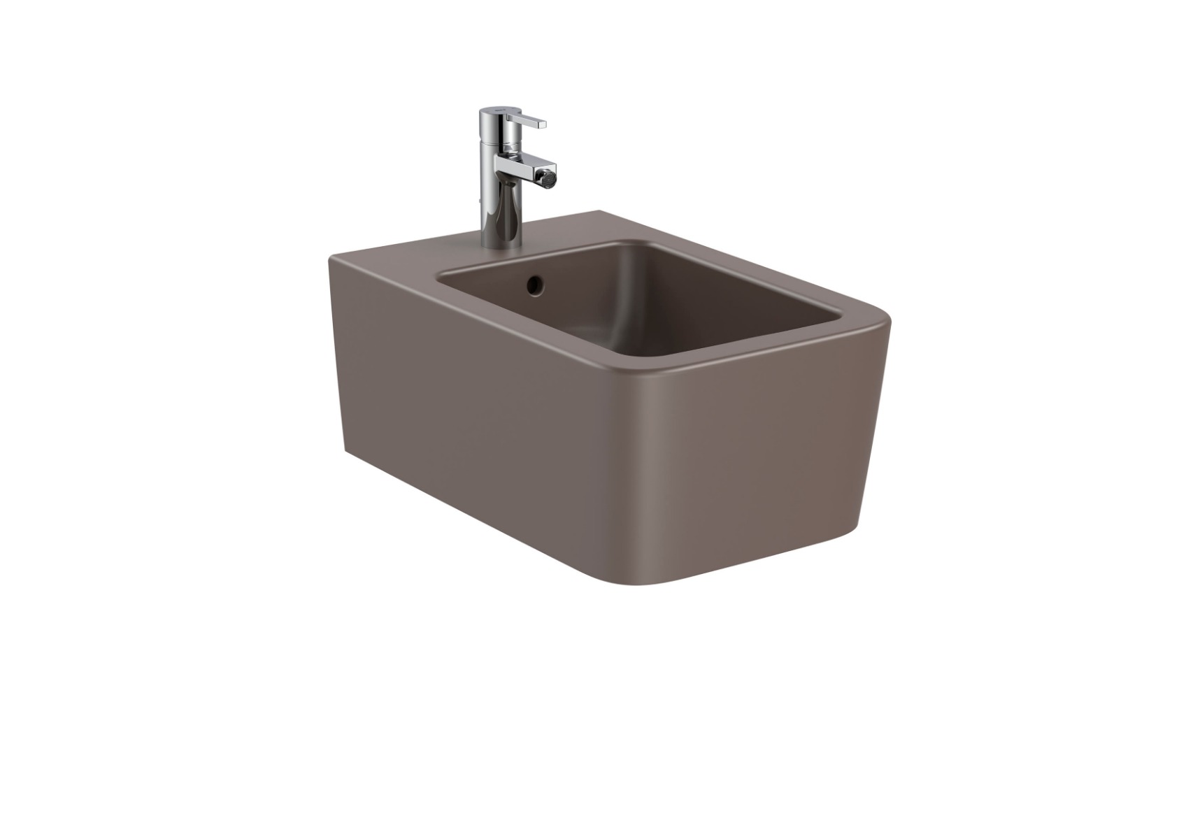 SQUARE - Vitreous china wall-hung bidet COFFEE