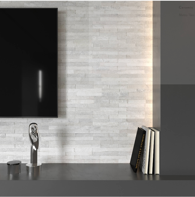 White Quartzite Riven Cladding (Slate) 100x400 (100x350)- Price per m2