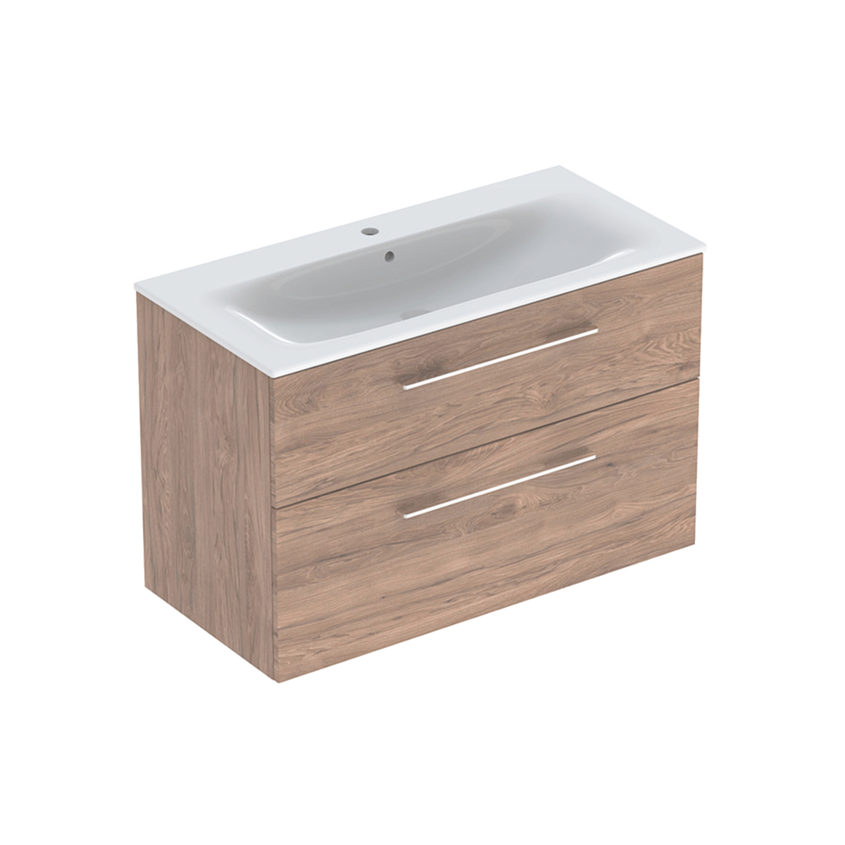 Selnova Square Vanity Basin With Cabinet, Two Drawers 1000mm - Hickory 