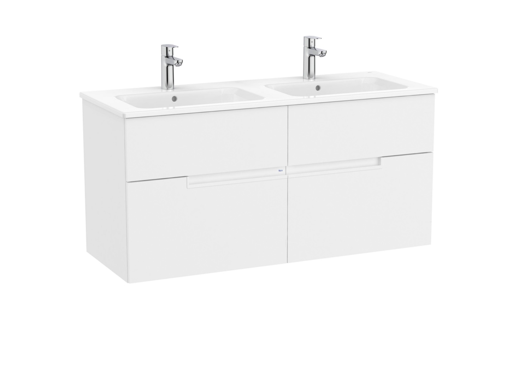 Unik - vanity unit with four drawers and double basin - White Matt