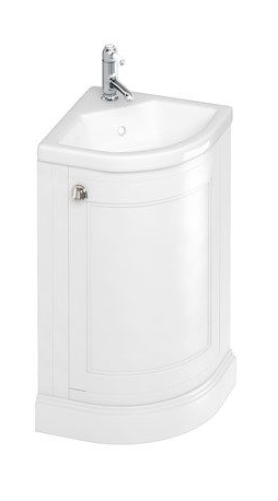 Corner quattrocast basin & freestanding corner cloakroom vanity unit Matt White