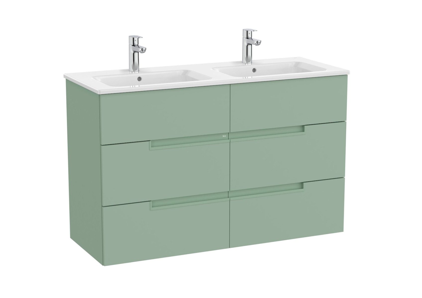 Unik - vanity unit with six drawers and double basin - Sage Green
