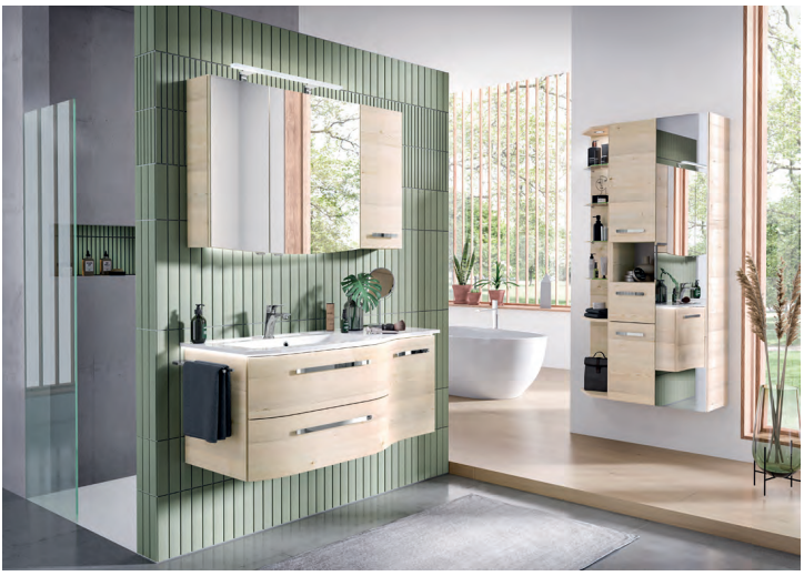 Contea Vanity Unit 1167mm, Side Units 900mm & mirror Cabinet- Polar Pine