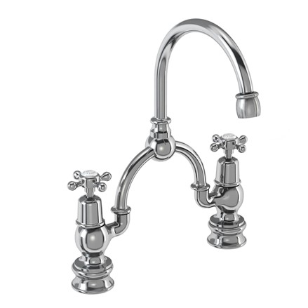 Claremont 2 Tap Hole Regent Arch Mixer with Curved Spout (230mm centres)-Full turn with White accent 