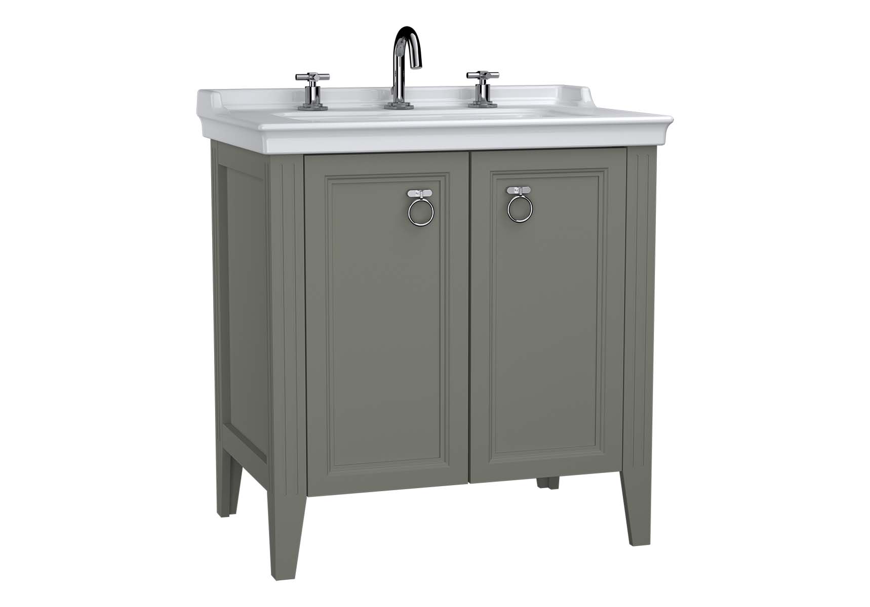 VitrA Valarte Washbasin Unit; 80 cm; with doors; three tap holes; Matte Grey