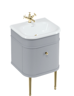 Chalfont 550 vanity unit with drawer Classic Grey & small roll top basin with Gold Legs