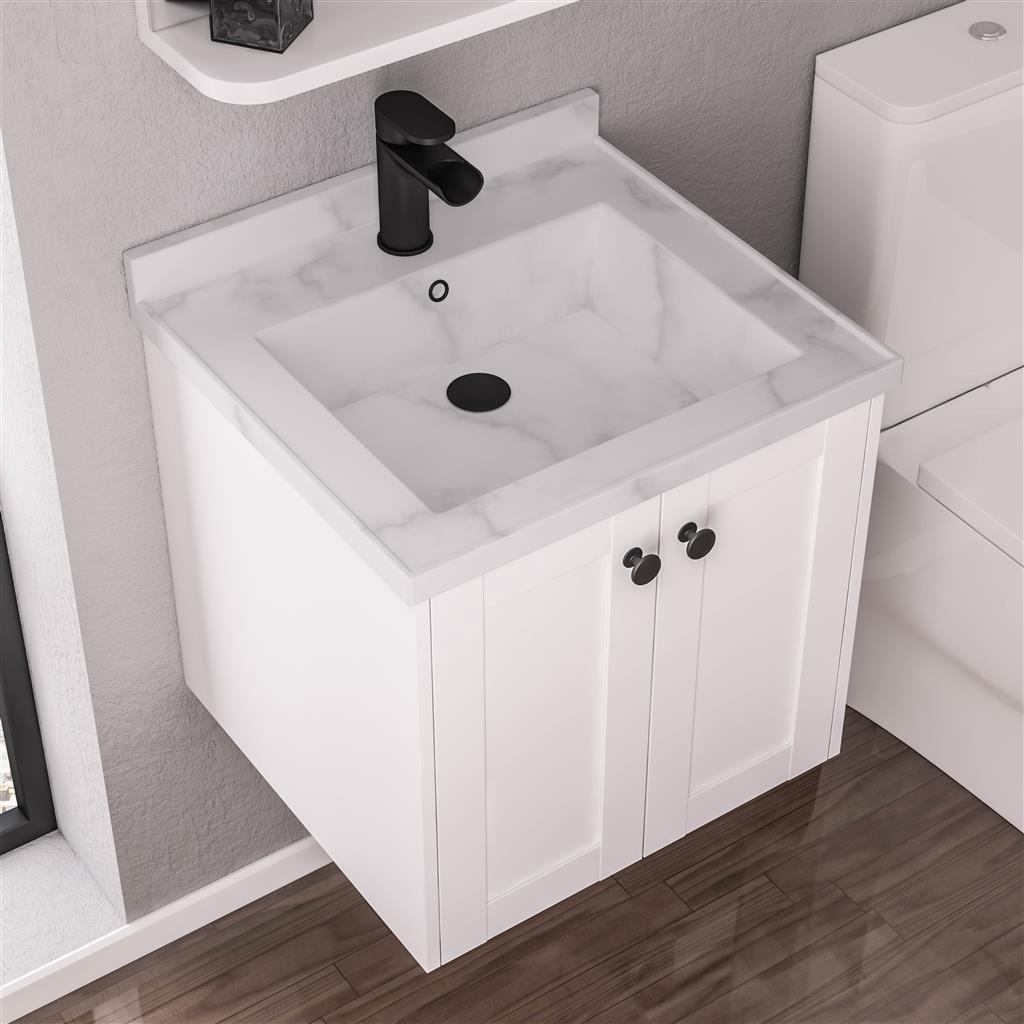 Hardwick 50cm x 47cm 1 Tap Hole Quartz Square Basin - White