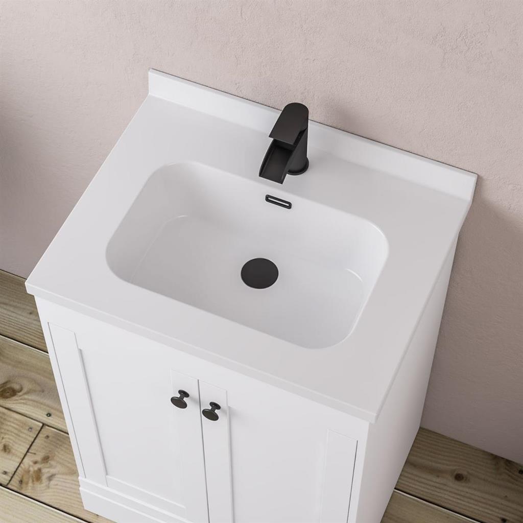 Hardwick 60cm x 46cm 1 Tap Hole Polymarble Square Basin - White
