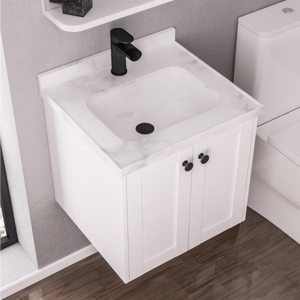 Hardwick 60cm x 46cm 1 Tap Hole Quartz Square Basin - White