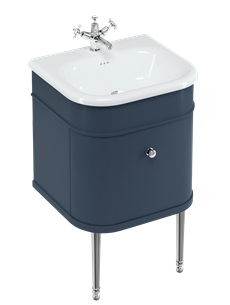 Chalfont 550 vanity unit with drawer Blue & small roll top basin with Chrome Legs