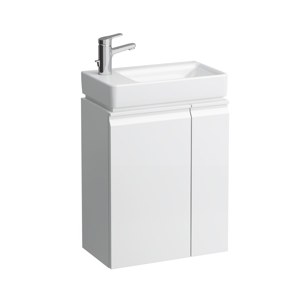 Vanity unit, 1 door, left hinged, shelf right, open-sided, matches washbasin 815955 - WHITE