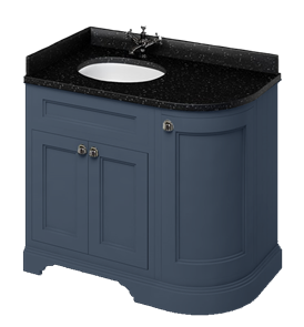 Freestanding 980 curved left handed vanity unit with doors Blue & Minerva® Black granite vanity bowl