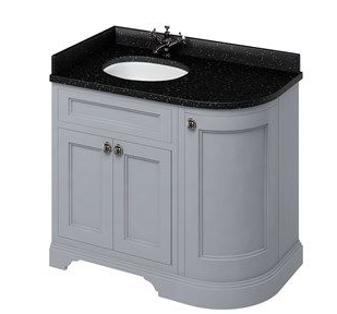 Freestanding 980 curved left handed vanity unit with doors Classic Grey & Minerva® Black granite vanity bowl