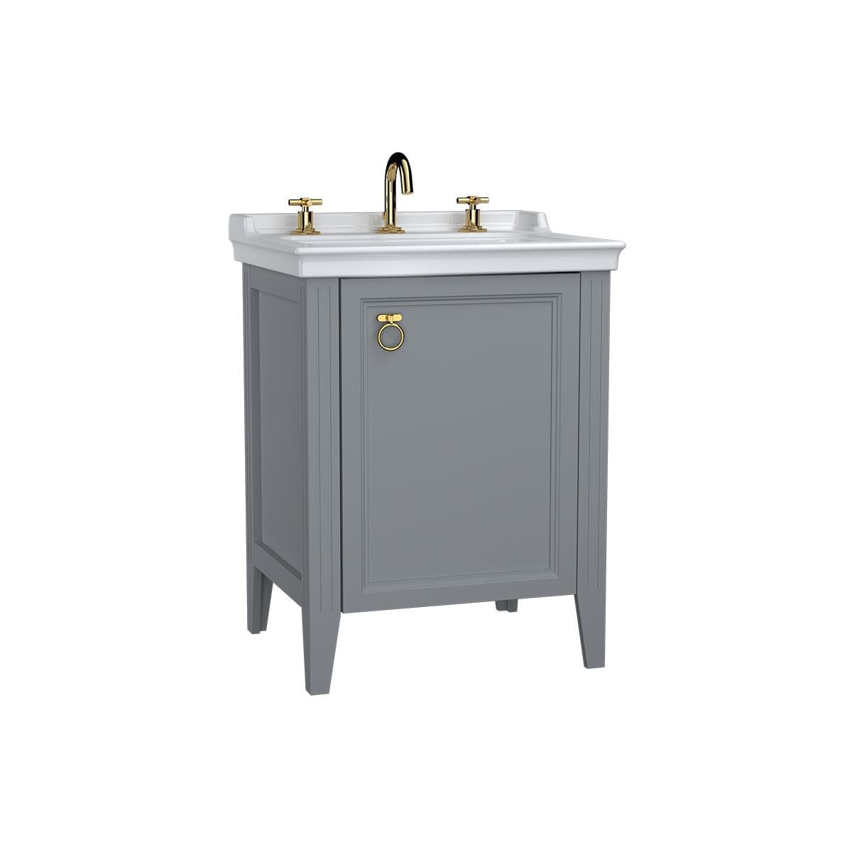 VitrA Valarte Washbasin Unit; 65 cm; with doors; three tap holes; Matte Grey;left