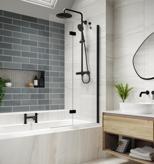 Inspire Two Panel In-Fold Bathscreen Right Hand - Matt Black (6mm)