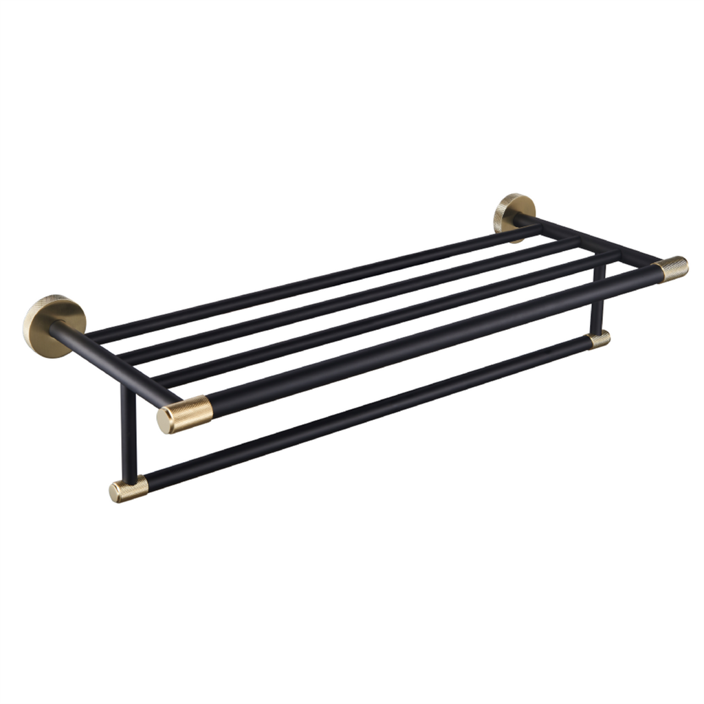 Catania Towel Rack with bar 600mm - Matt Black/Brushed Brass