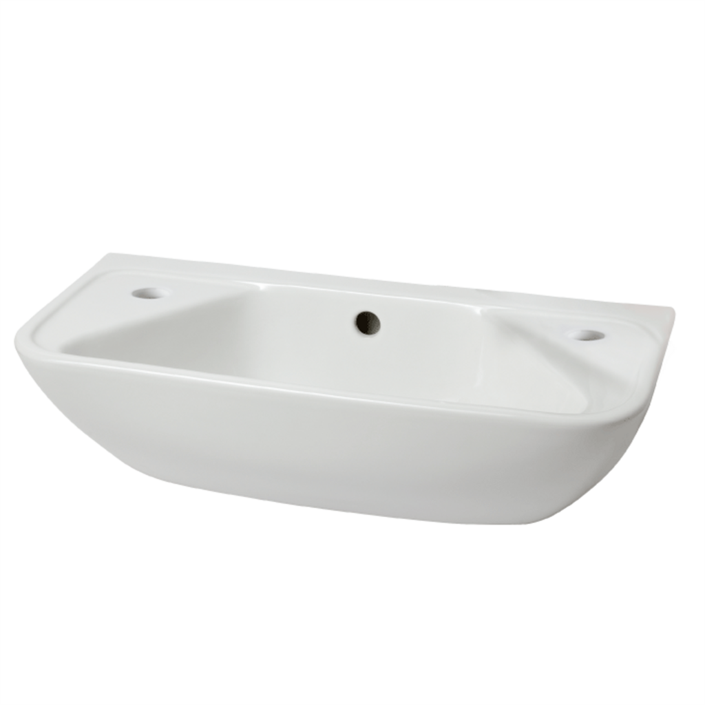 50cm x 22.5cm 2 Tap Hole Cloakroom Basin with Overflow - White