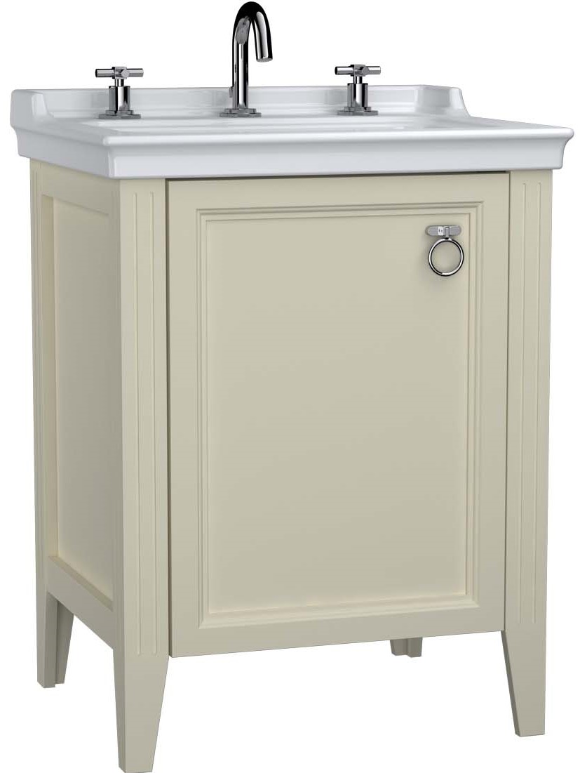 VitrA Valarte Washbasin Unit; 65 cm; with doors; three tap holes; Matte Ivory; right