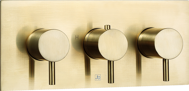 JTP - VOS Thermostatic Concealed 2 Outlet Shower Valve, Horizontal Brushed Brass