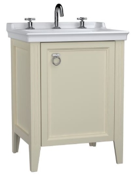 VitrA Valarte Washbasin Unit; 65 cm; with doors; three tap holes; Matte Ivory;left