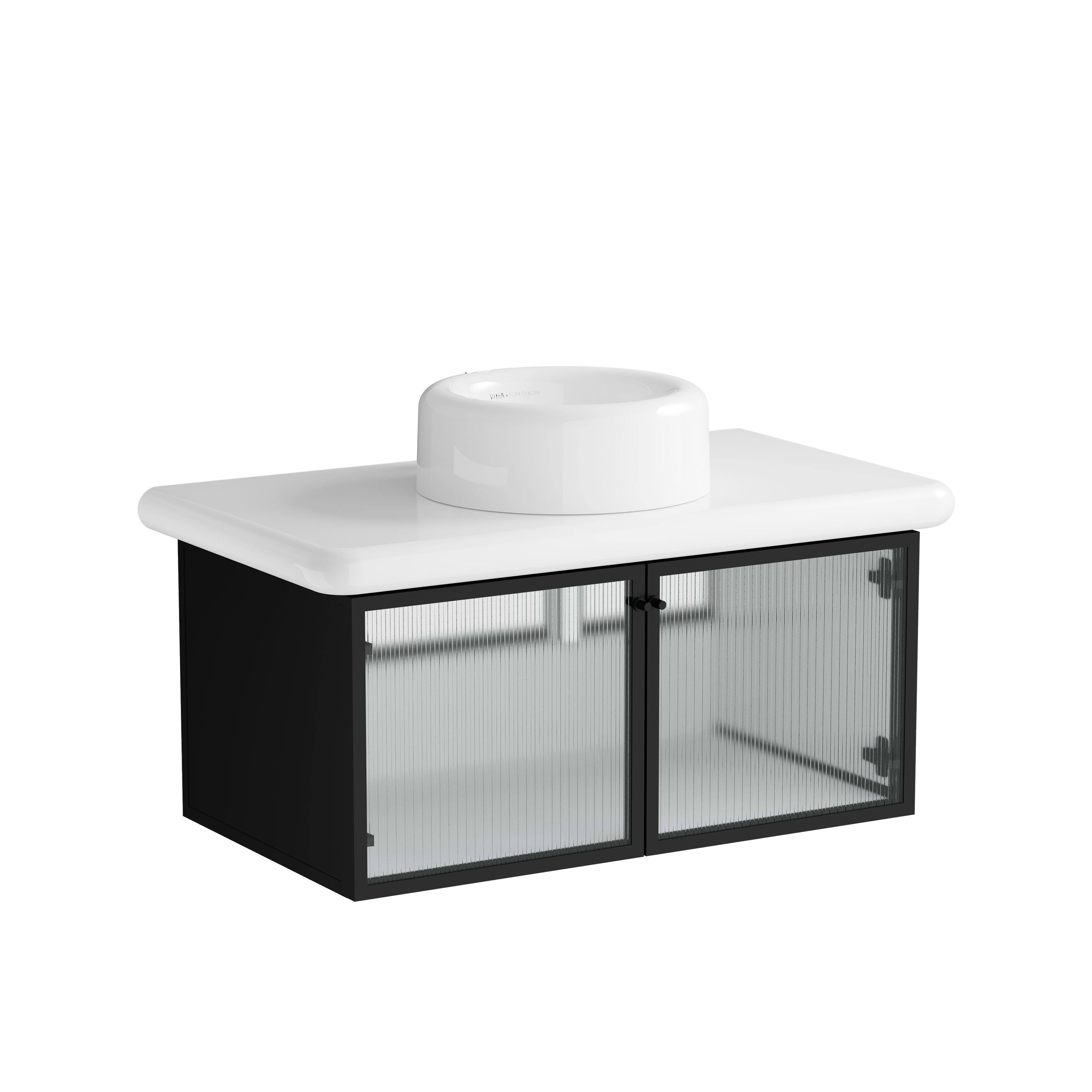 Liquid Washbasin Unit With Fluted Glass Doors - Striped Glass
