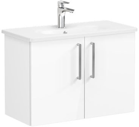 Vitra Root Flat Washbasin Unit & Basin 80cm, compact, High Gloss White, with doors