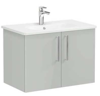 Root Flat Washbasin Unit & Basin 80cm, High Gloss Pearl Grey, with doors