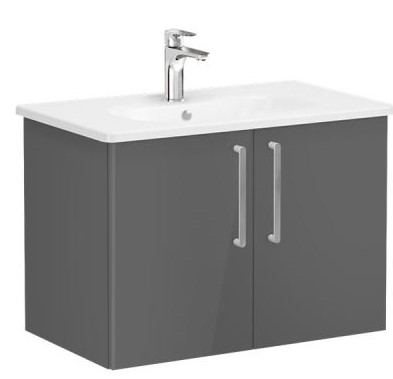 Root Flat Washbasin Unit & Basin 80cm, High Gloss Anthracite, with doors