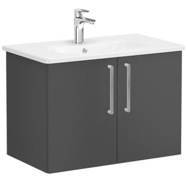 Root Flat Washbasin Unit & Basin 80cm, Matt Storm Grey, with doors
