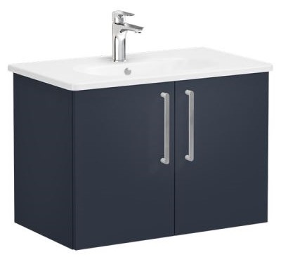 Root Flat Washbasin Unit 80cm, Matt Dark Blue, with doors