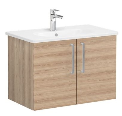 Root Flat Washbasin Unit & Basin 80cm, Natural Oak, with doors