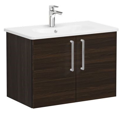 Root Flat Washbasin Unit & Basin 80cm, Walnut, with doors