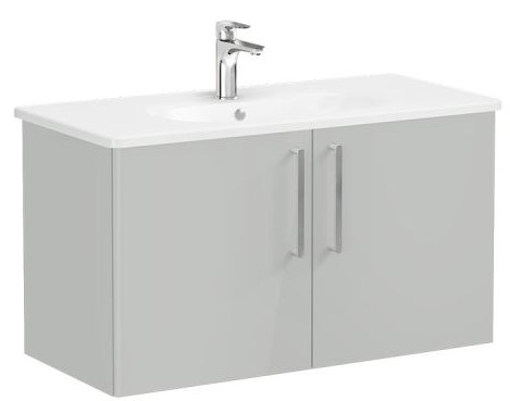 Root Flat Washbasin Unit & Basin 100cm, High Gloss Pearl Grey, with doors