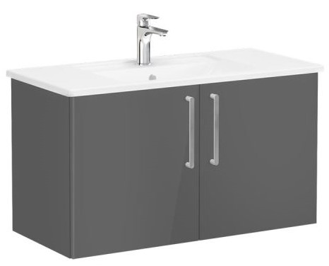 Root Flat Washbasin Unit & Basin 100cm, High Gloss Anthracite, with doors