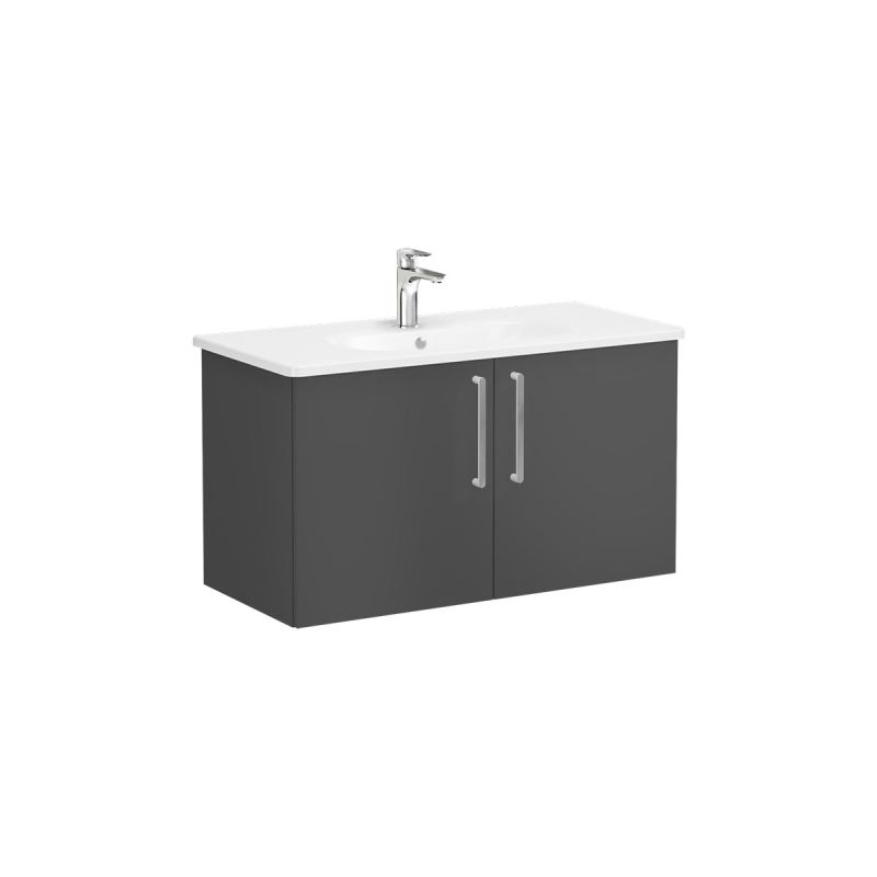 Root Flat Washbasin Unit 80cm, Matt Storm Grey, with three drawers