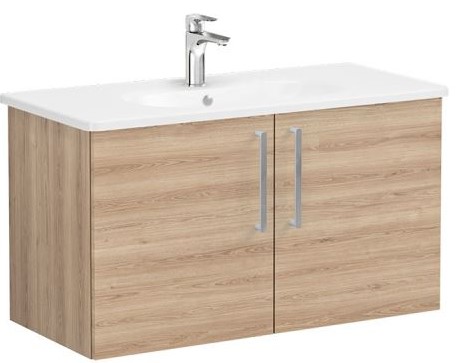 Root Flat Washbasin Unit & Basin 100cm, Natural Oak, with doors
