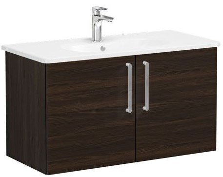 Root Flat Washbasin Unit & Basin 100cm, Walnut, with doors