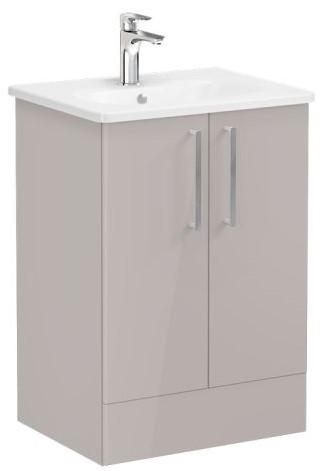 Root Flat Washbasin Unit & Basin 60cm, High Gloss Sahara Beige, with doors ,floor-standing