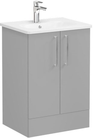 Root Flat Washbasin Unit & Basin 60cm, Matt Rock Grey, with doors ,floor-standing