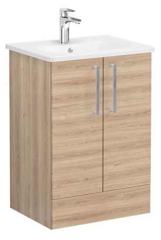 Root Flat Washbasin Unit & Basin 60cm, Natural Oak, with doors, floor-standing