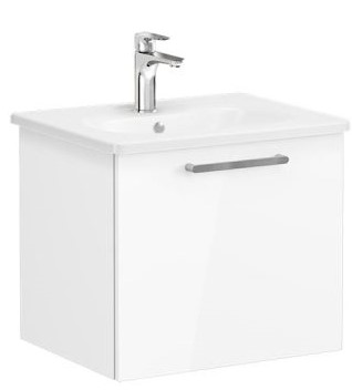 Root Flat Washbasin Unit & Basin 60cm, High Gloss White, with drawer