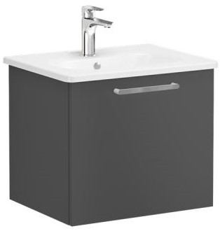 Root Flat Washbasin Unit & Basin 60cm, Matt Storm Grey, with drawer