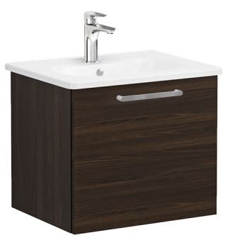Root Flat Washbasin Unit & Basin 60cm, Walnut, with drawer