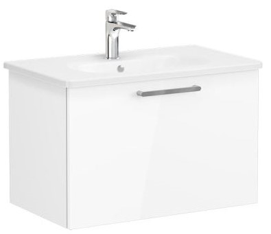 Root Flat Washbasin Unit & Basin 80cm, High Gloss White, with drawer