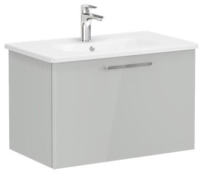Root Flat Washbasin Unit & Basin 80cm, High Gloss Pearl Grey, with drawer