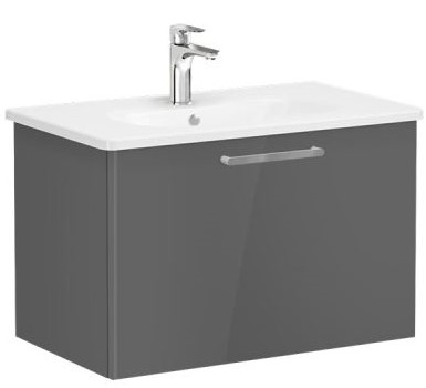 Root Flat Washbasin Unit & Basin 80cm, High Gloss Anthracite, with drawer