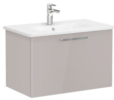 Root Flat Washbasin Unit & Basin 80cm, High Gloss Sahara Beige with drawer