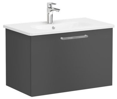 Root Flat Washbasin Unit & Basin 80cm, Matt Storm Grey, with drawer